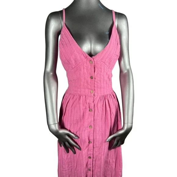 Free People NWT Rose Pink Dress Ribbed Button Cutout Tie Back Halter Large
